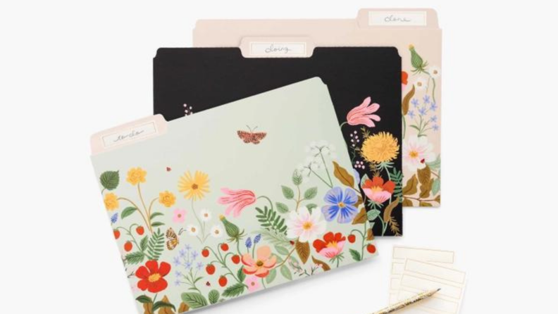 filing folders with floral patterns