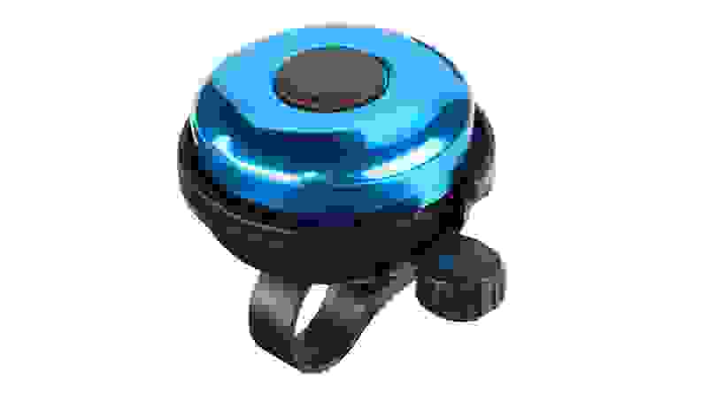 A blue, metallic bike bell.