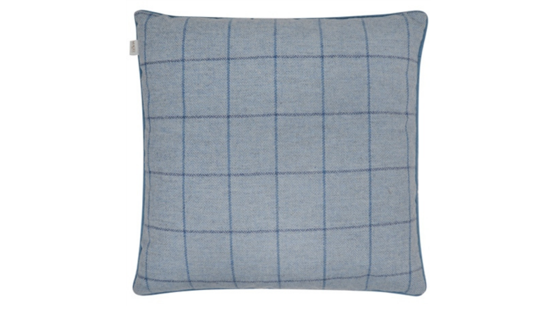 Sky blue and navy donegal tweed pillow