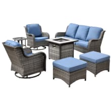 Product image of Pouuin 7-Piece Rattan Patio Conversation Set with Blue Olefin Cushions