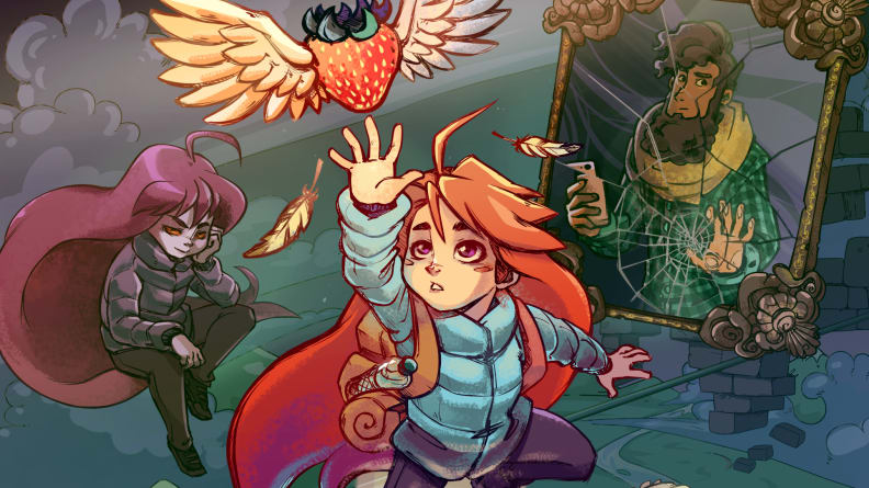 Key artwork for the video game 'Celeste' showing off the main characters.
