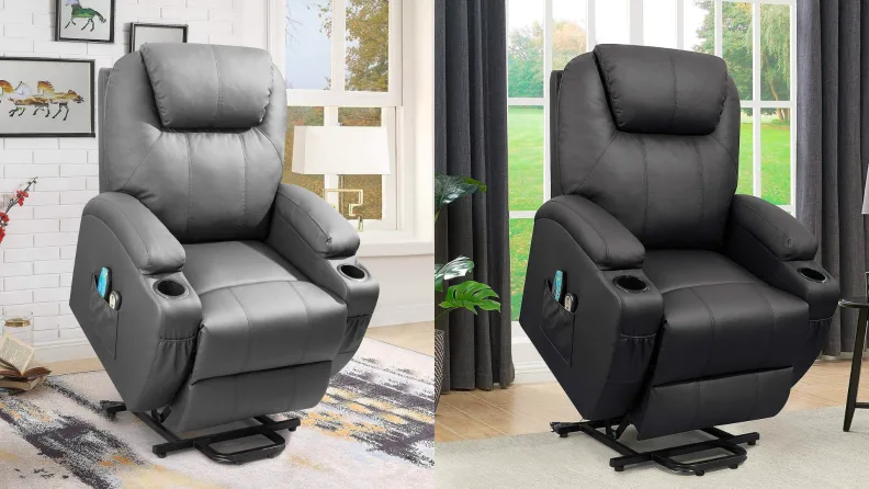 Gray and brown versions of recliner in lift position.