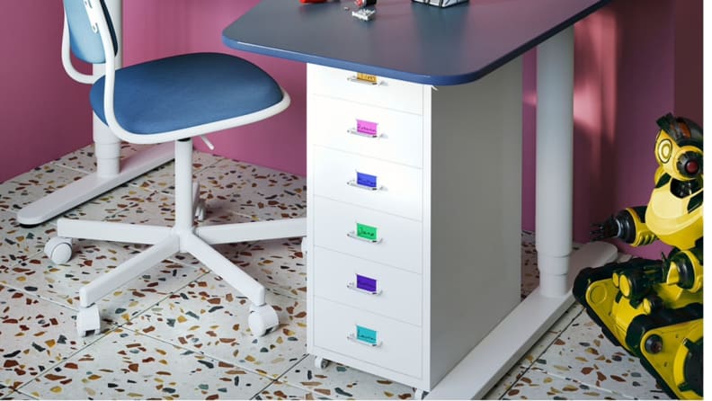 These rolling drawers can double as multiple in and out-boxes for managing numerous subjects and schedules.
