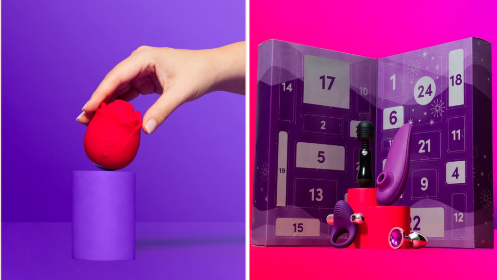 Rose clitoral stimulator next to a Lovehoney Advent calendar