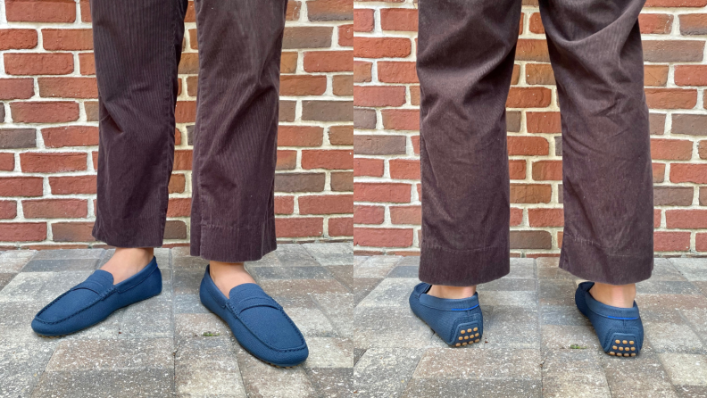 man wearing pair of Rothy's driving loafers