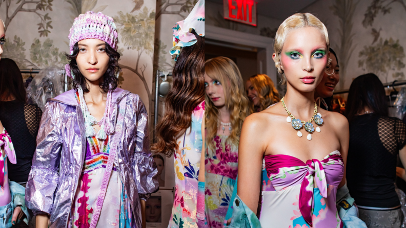 Collage of two women posing at the Anna Sui Spring/Summer 2024 Runway Show.