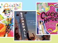 The cover artwork for Be Amazing: A History of Pride, Stonewall: A Building. An Uprising. A Revolution., and Queer Heroes: Meet 53 LGBTQ Heroes From Past and Present!