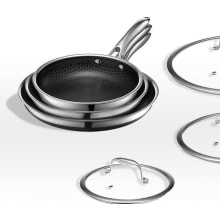 Product image of HexClad 6 Piece Hybrid Nonstick Pan Set 8, 10 and 12 Inch Frying Pans with Glass Lids