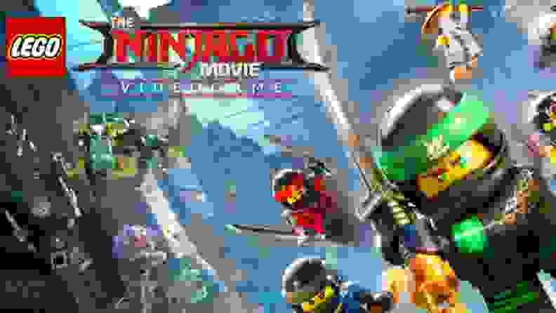 Lego Ninjago minifigures fight in battle on the cover of this video game