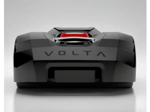 A black robot lawn mower that says VOLTA across the side
