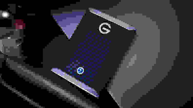 A G-Drive Mobile Pro sits on a desktop.