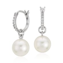 Product image of Freshwater Cultured Pearl And White Topaz Drop Hoop Earrings