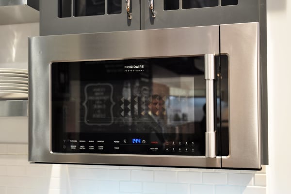 Frigidaire's new built-in microwave has the same sleek stainless-steel finish as all of the other Professional series appliances.