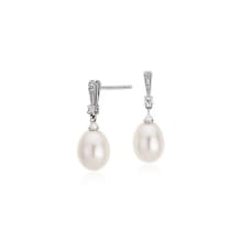 Product image of Freshwater Cultured Pearl and White Topaz Drop Earrings