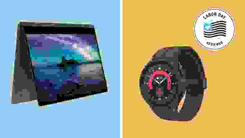 A Samsung Galaxy Tab, a Samsung Galaxy Watch