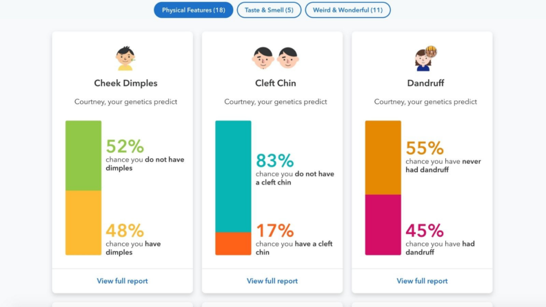 Multi-colored bar graphics on the 23andMe website.
