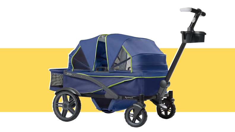 Our favorite stroller wagon on a yellow background