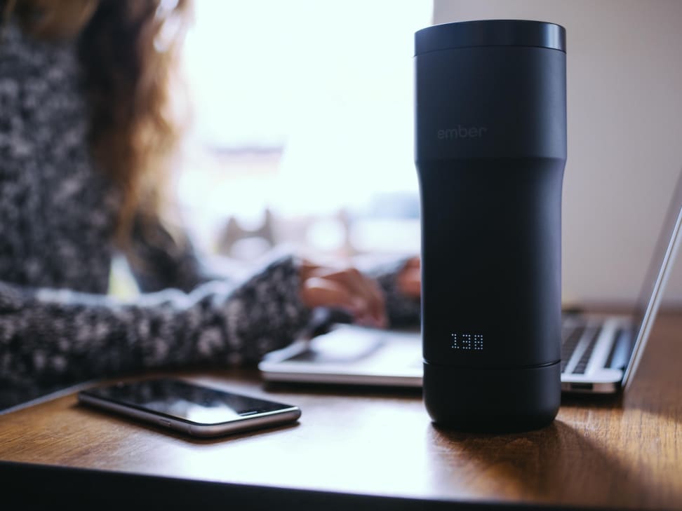 Ember smart travel mug on a desk