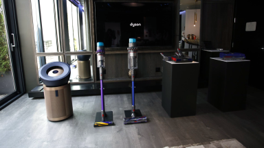 A lineup of new Dyson products, including an air purifier and two cordless vacuums.