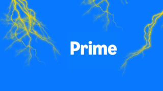 Blue background with yellow lightning bolts surrounding Prime