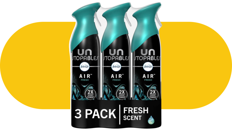 Three cans of Febreeze Unstopables Air Freshener Spray.