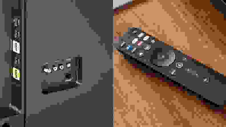 Close-up shots of the connectivity features located in the back of the TV and the remote.
