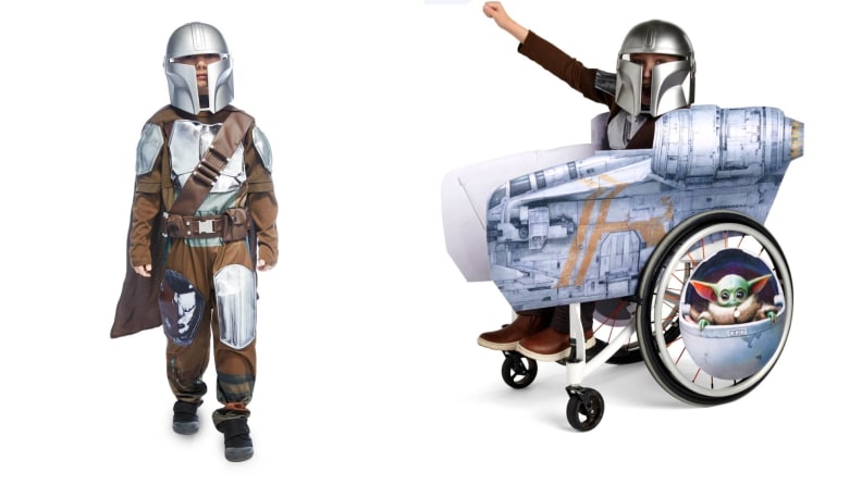 A child in a Mandalorian costume and a child in an accessible, wheelchair spaceship.