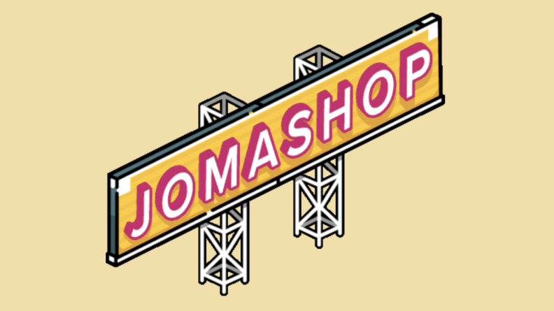 Jomashop billboard logo on yellow background