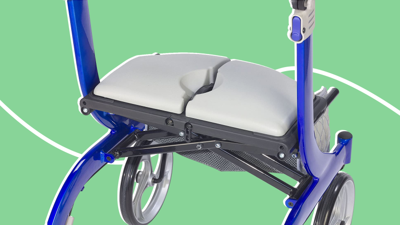 Close-up of the padded seats of the walker.