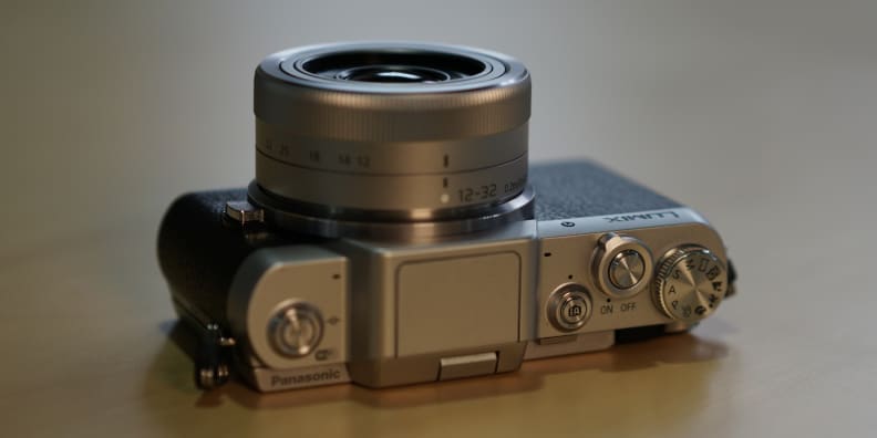 The GF7 eschews a hot shoe in favor of keeping its profile small, including a built-in flash instead.