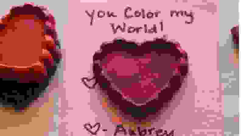 Valentine's Day-themed crayon hearts.