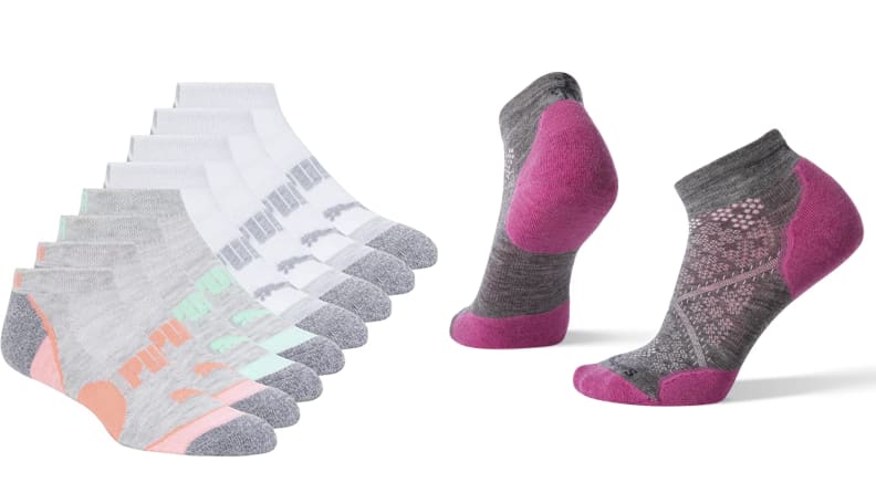 left: puma athletic socks. right: smartwool athletic socks.