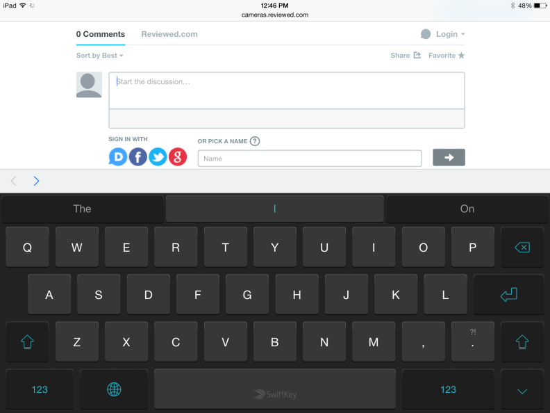 A screenshot of the iPad mini 3's use of SwiftKey