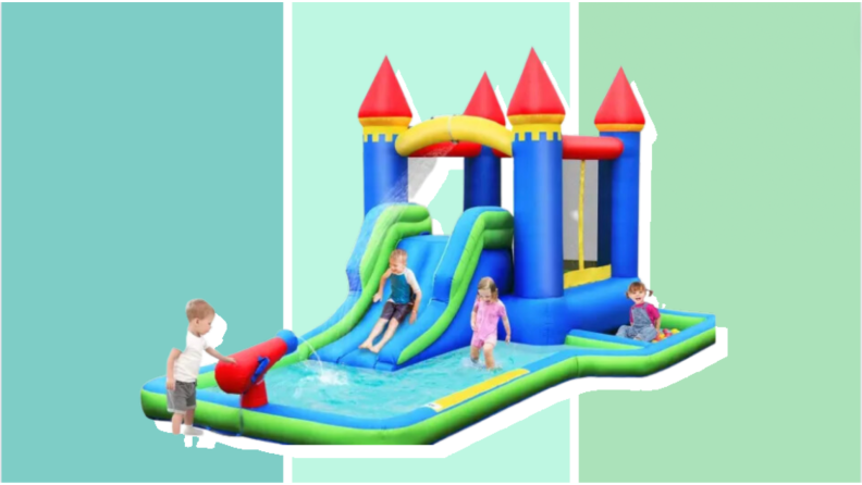 Your children will feel like royalty in this Bountech inflatable castle water slide.
