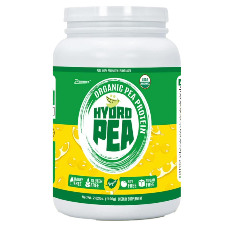 Single jug of protein powder from Hydro Pea with lid on top.