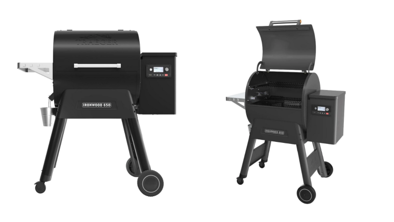 Two images of the same pellet grill at slightly different angles