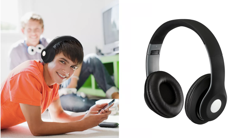 A boy wearing a pair of headphones