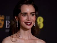 Lily Collins on the red carpet at the 2024 BAFTAs.