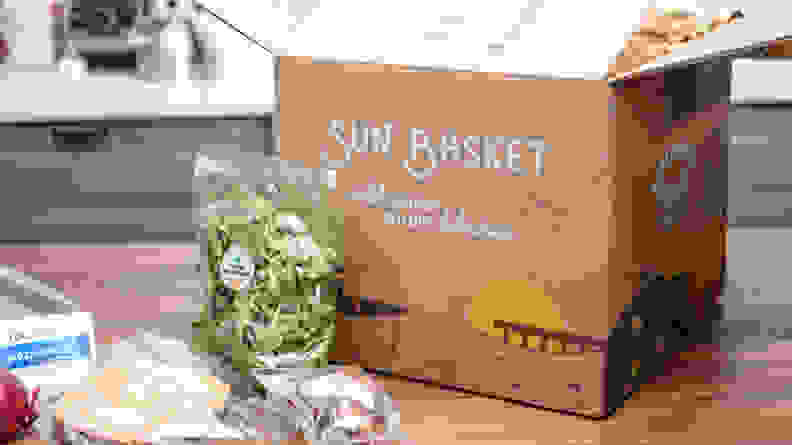 Sun Basket meal kit on counter