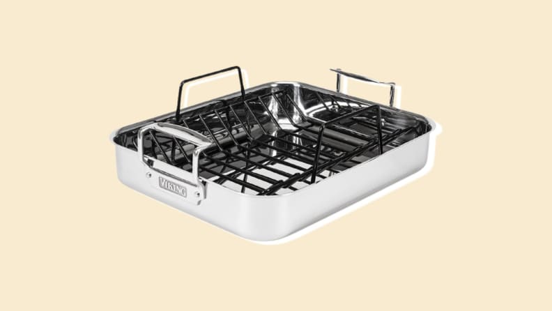 Viking roasting pan on beige background