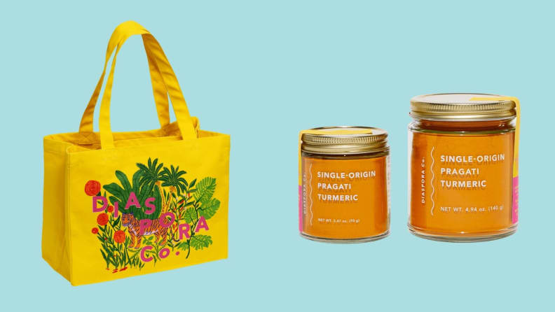 We love the all turmeric-colored everything, from Diaspora Co.