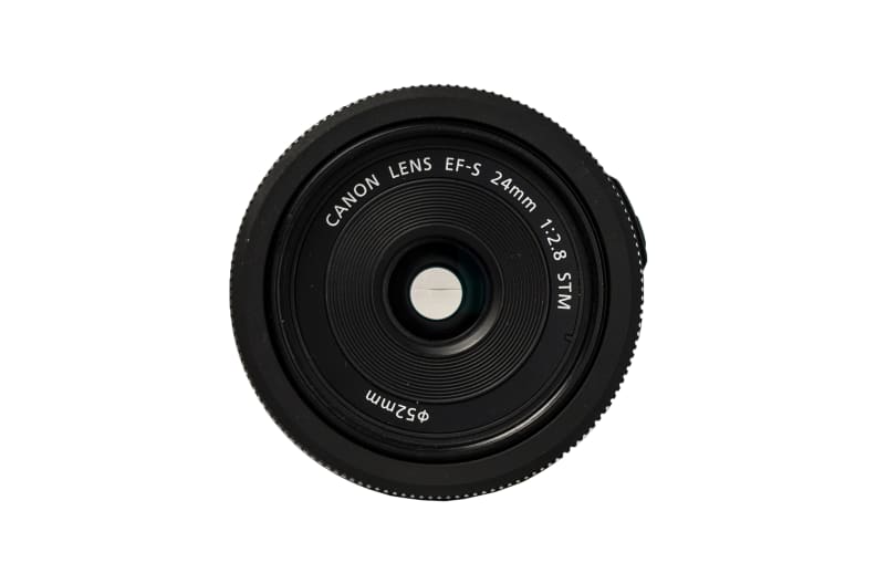 Front view of the Canon EF-S 24mm f/2.8 STM.