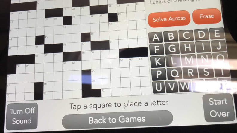 Screenshot of crossword puzzle on Grandpad tablet.