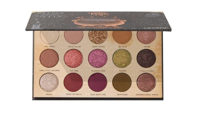An image of the autumnal shades available in the Hocus Pocus eyeshadow palette from Ulta and Colourpop.