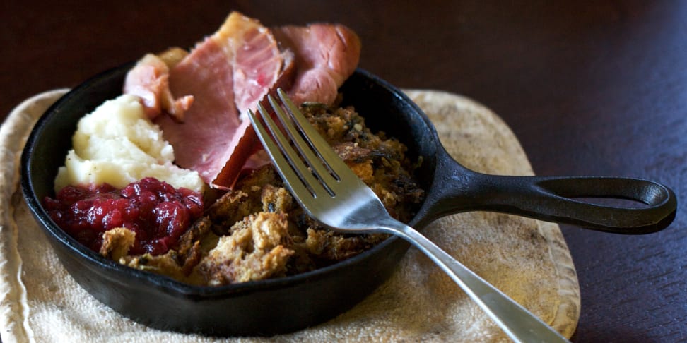 Food in a cast iron skillet