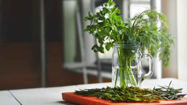 fresh herbs in water