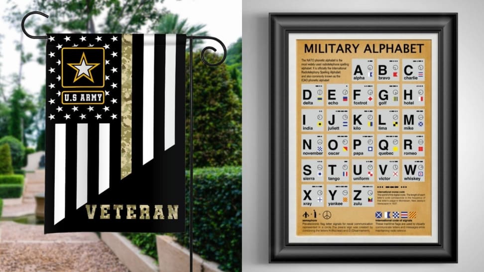 Left: Veteran Army Flag; Right: Military Phonetic Aalphabet