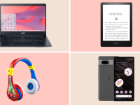 Acer laptop, Kindle Paperwhite, eKids headphones, Google Pixel 7a