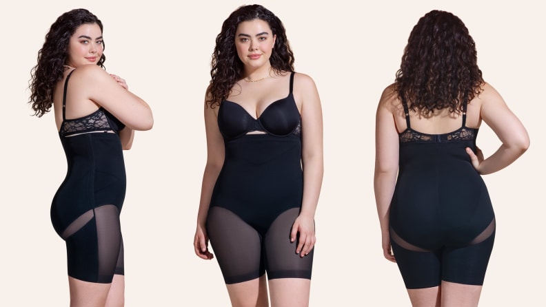 Woman posing in different positions wearing shapewear