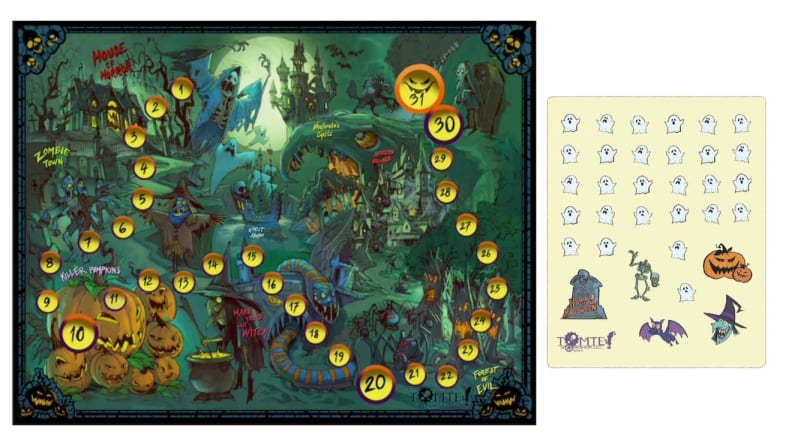Halloween-themed sticker calendar.